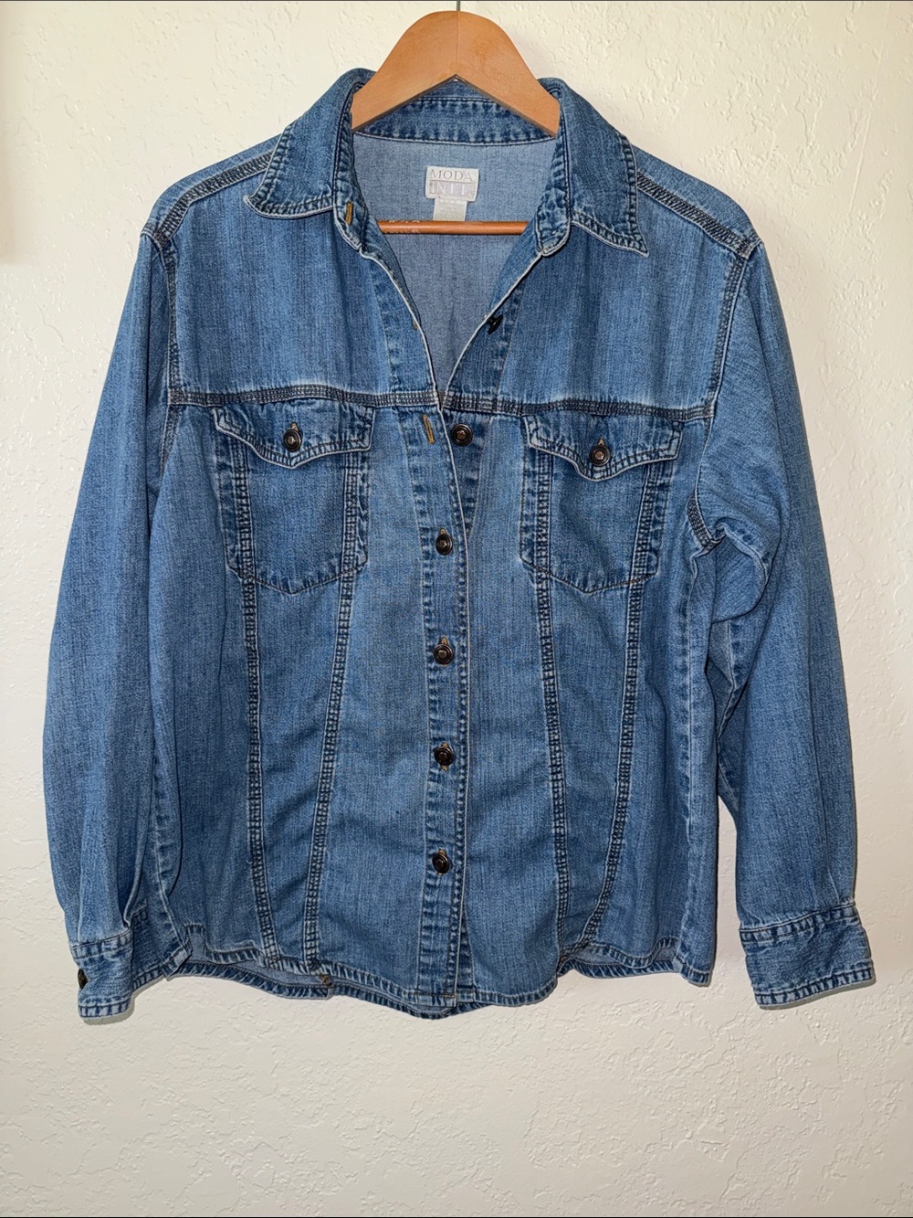 Vintage 90s Moda Intl Denim Shirt L Oversized Shacket